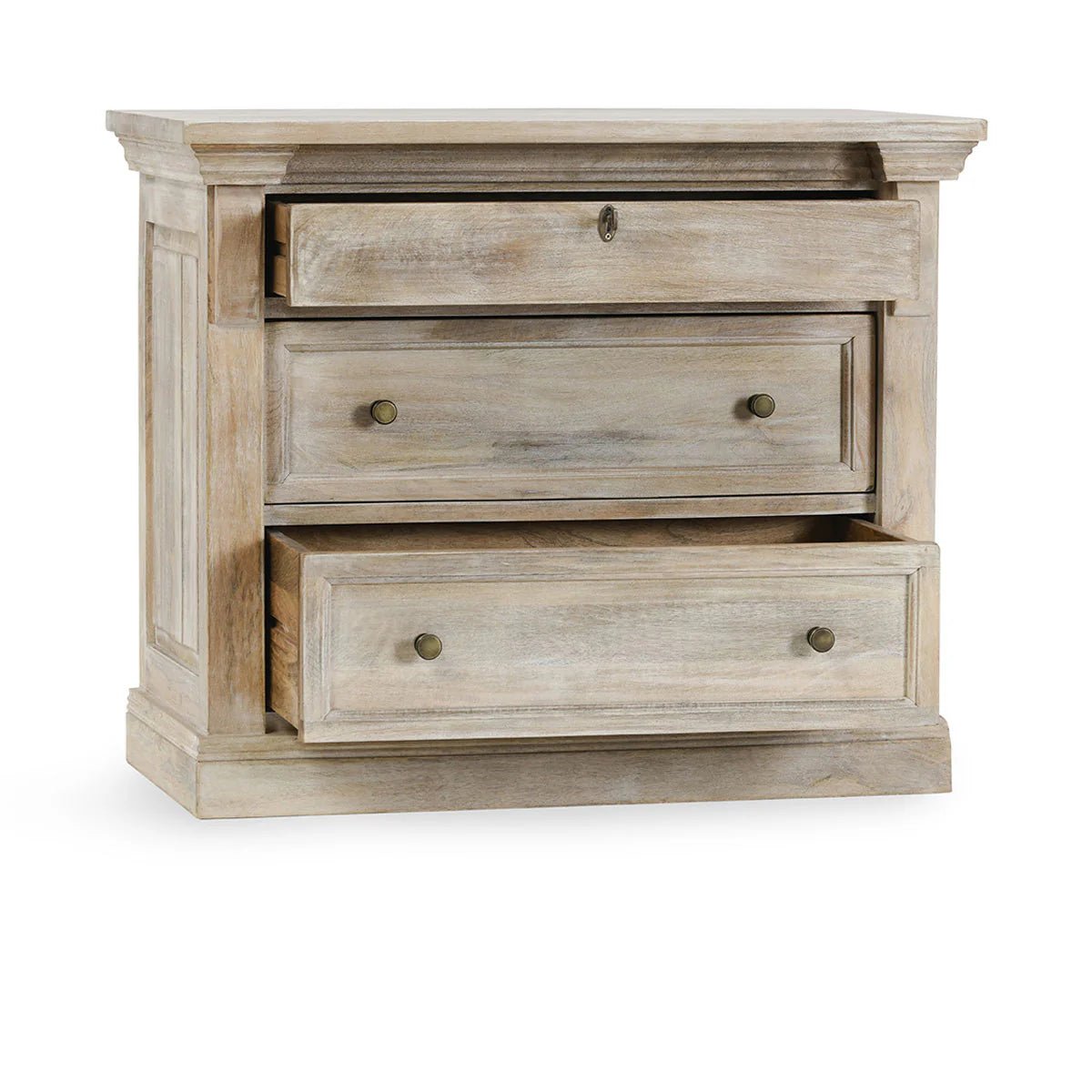 Adelaide 3 Drawer Nightstand - Natural White Wash - The Furnishery