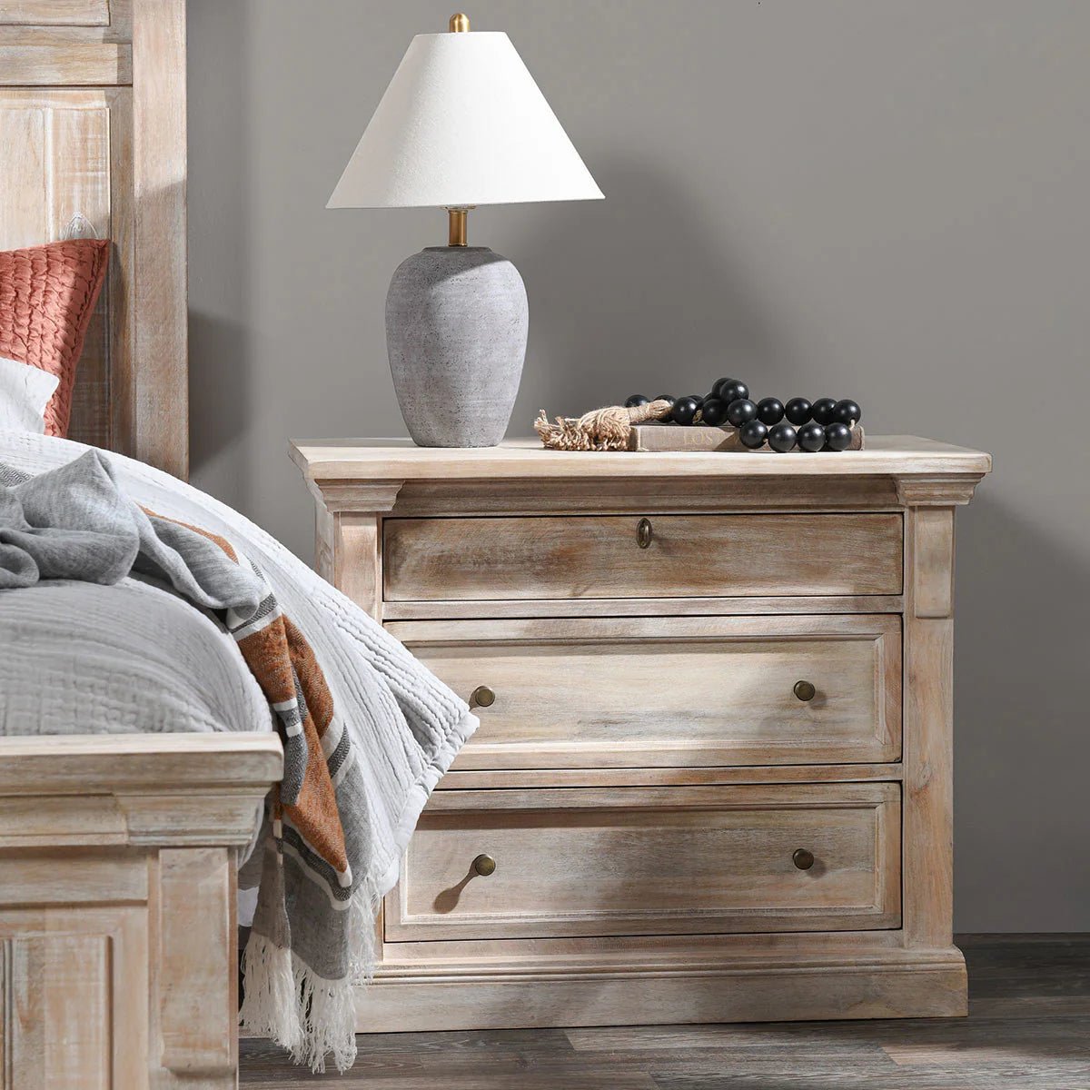Adelaide 3 Drawer Nightstand - Natural White Wash - The Furnishery