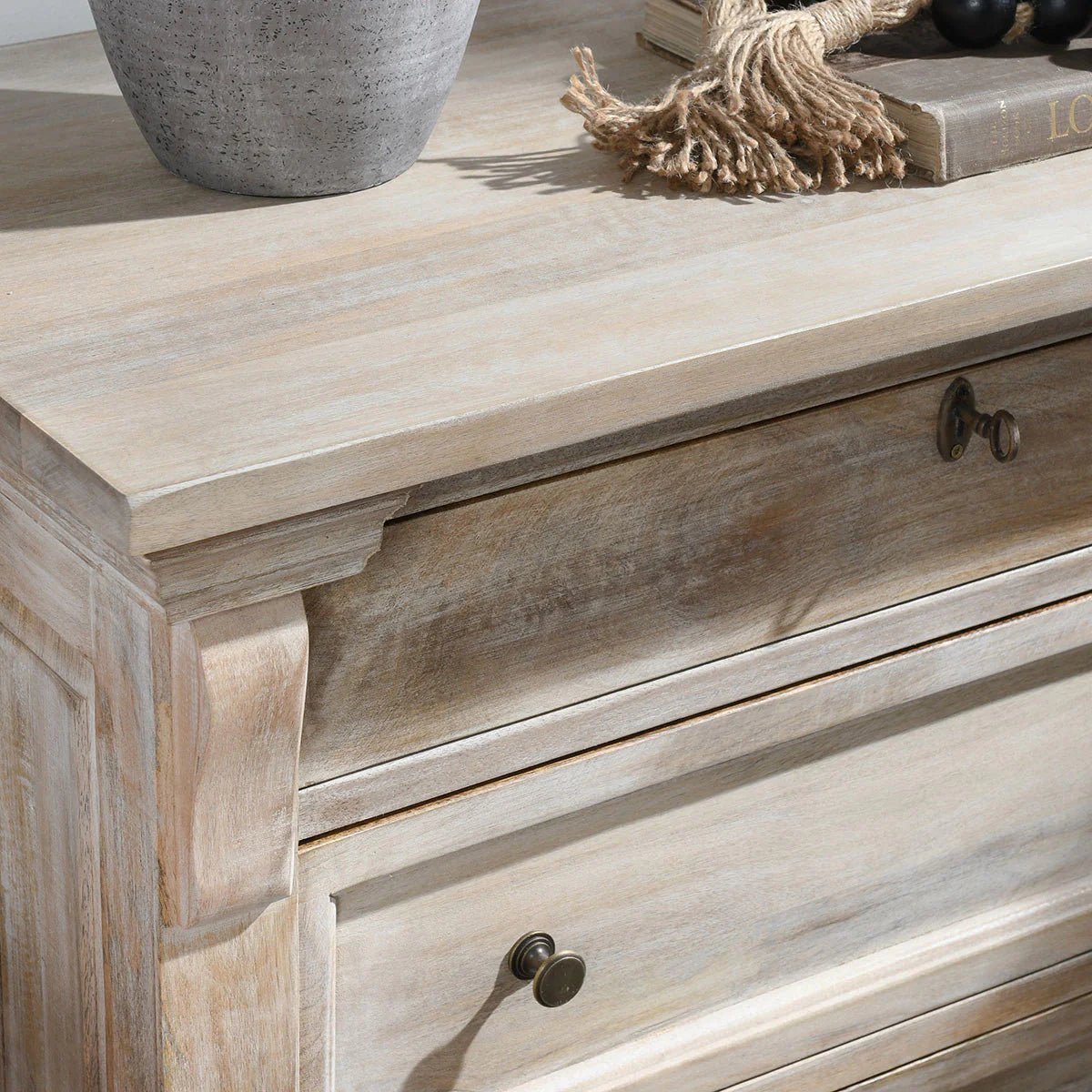 Adelaide 3 Drawer Nightstand - Natural White Wash - The Furnishery