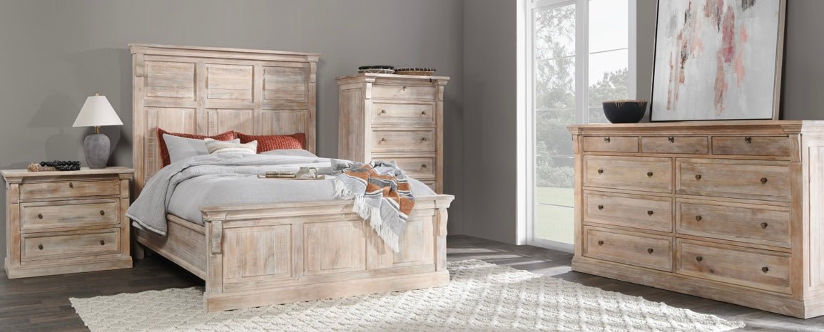 Adelaide Wood Bed - Natural White Wash - The Furnishery