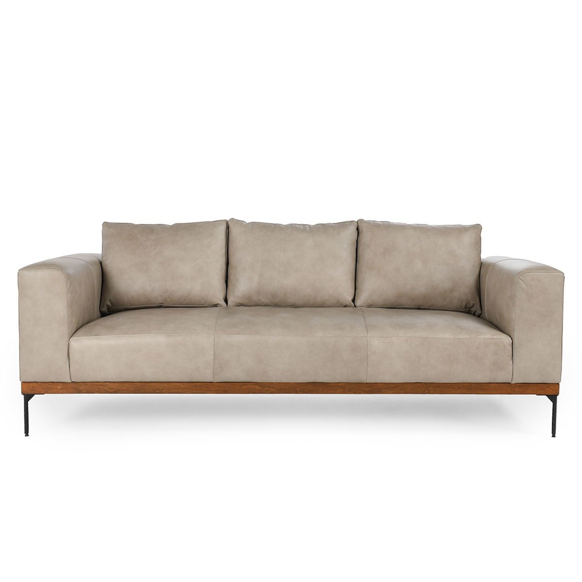 Barclay - 95" Top Grain Leather Sofa - Down Gray & Iron - The Furnishery