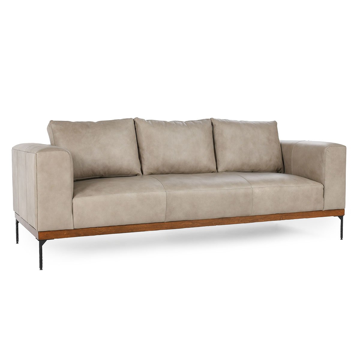 Barclay - 95" Top Grain Leather Sofa - Down Gray & Iron - The Furnishery