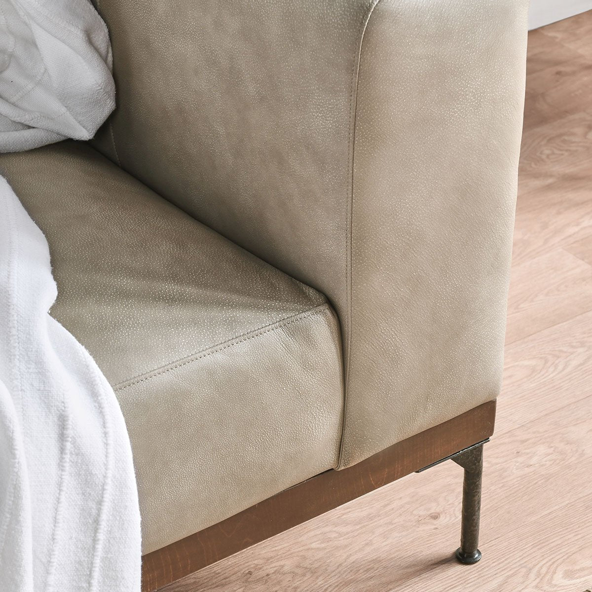 Barclay - 95" Top Grain Leather Sofa - Down Gray & Iron - The Furnishery