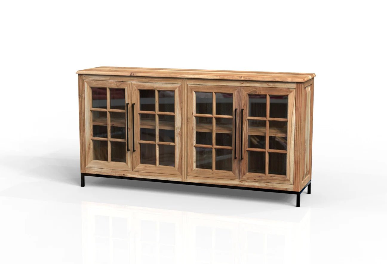 Cantwell 77" 4 Door Glass Front Sideboard - Natural - The Furnishery
