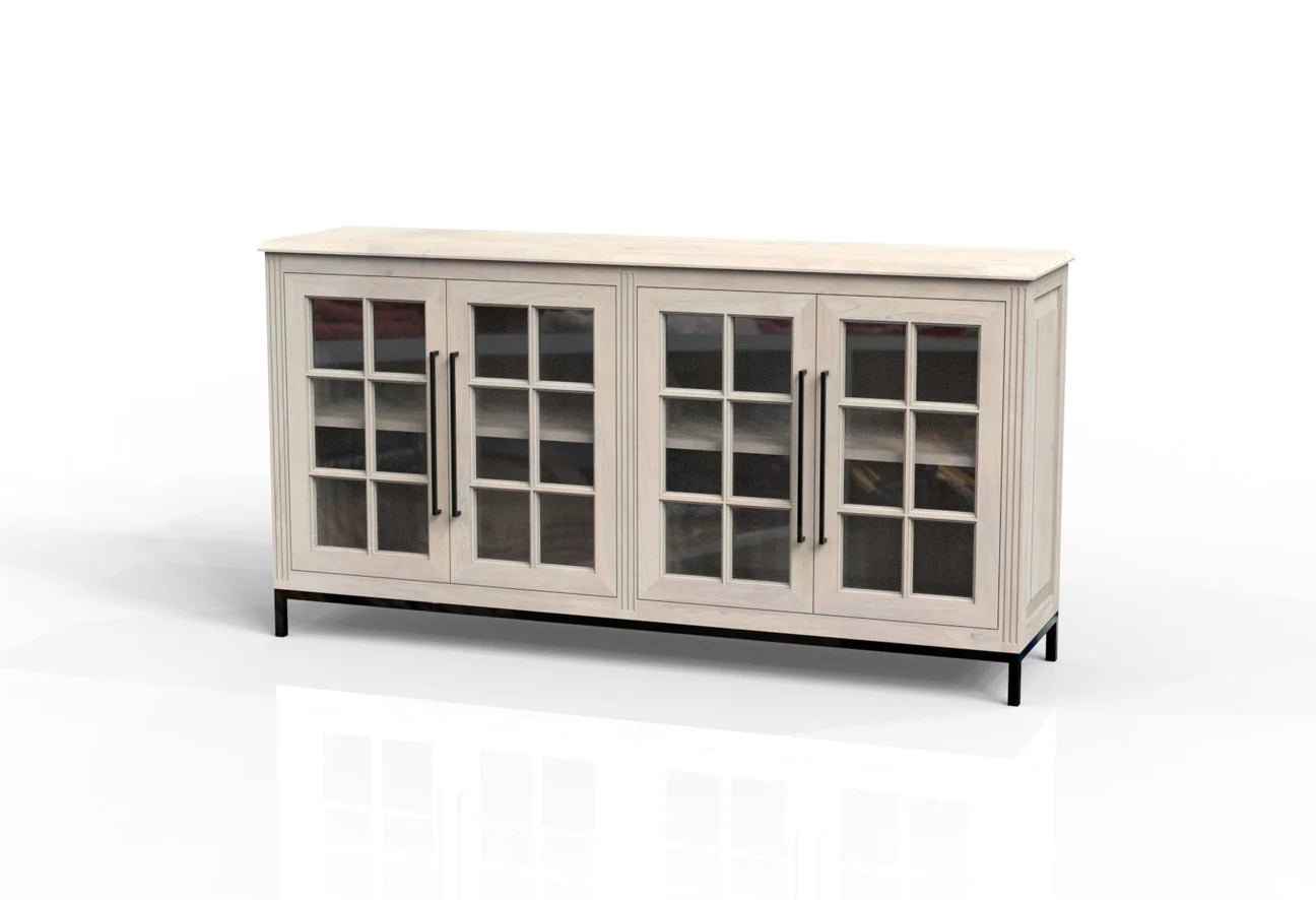 Cantwell 77" 4 Door Glass Front Sideboard - New White Wash - The Furnishery