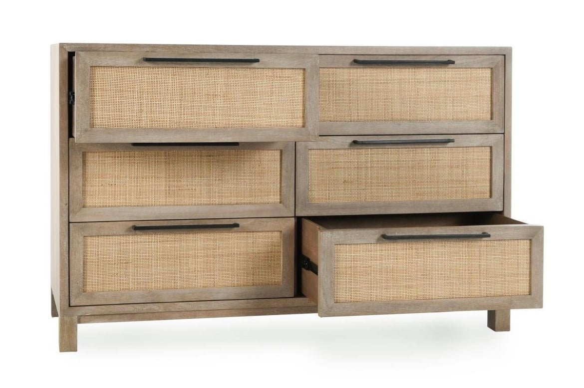 Jensen - Rattan Natural Wood 6 Drawer Dresser - The Furnishery
