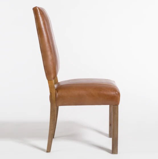 JOYCE TOP GRAIN LEATHER DINING CHAIR - TOBACCO + ASH - The Furnishery