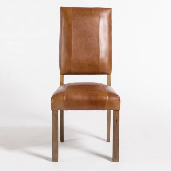 JOYCE TOP GRAIN LEATHER DINING CHAIR - TOBACCO + ASH - The Furnishery