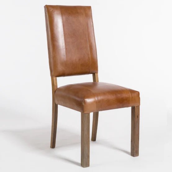 JOYCE TOP GRAIN LEATHER DINING CHAIR - TOBACCO + ASH - The Furnishery