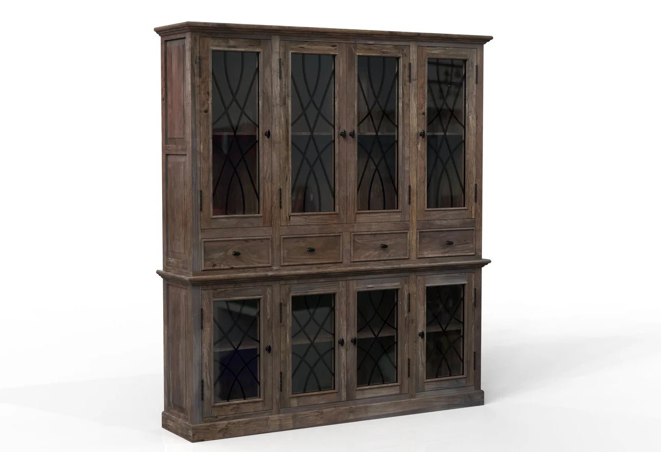 Morrison 80" 4 Door 4 Drawer Cabinet + Hutch - Natural + Smoke - The Furnishery