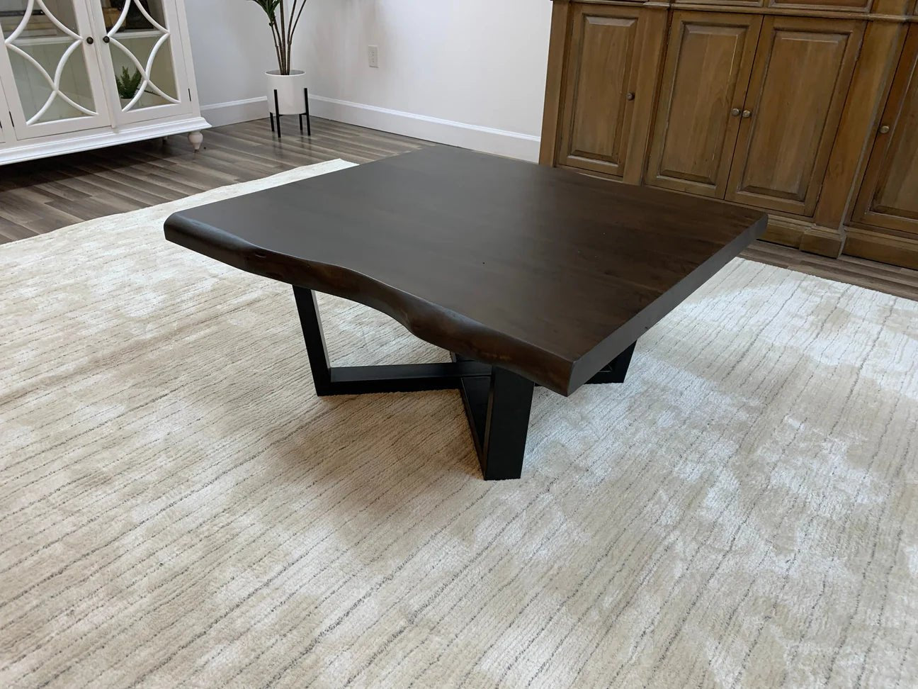 Natural Acacia 40" Square Live Edge Coffee Table - Natural + Black - The Furnishery