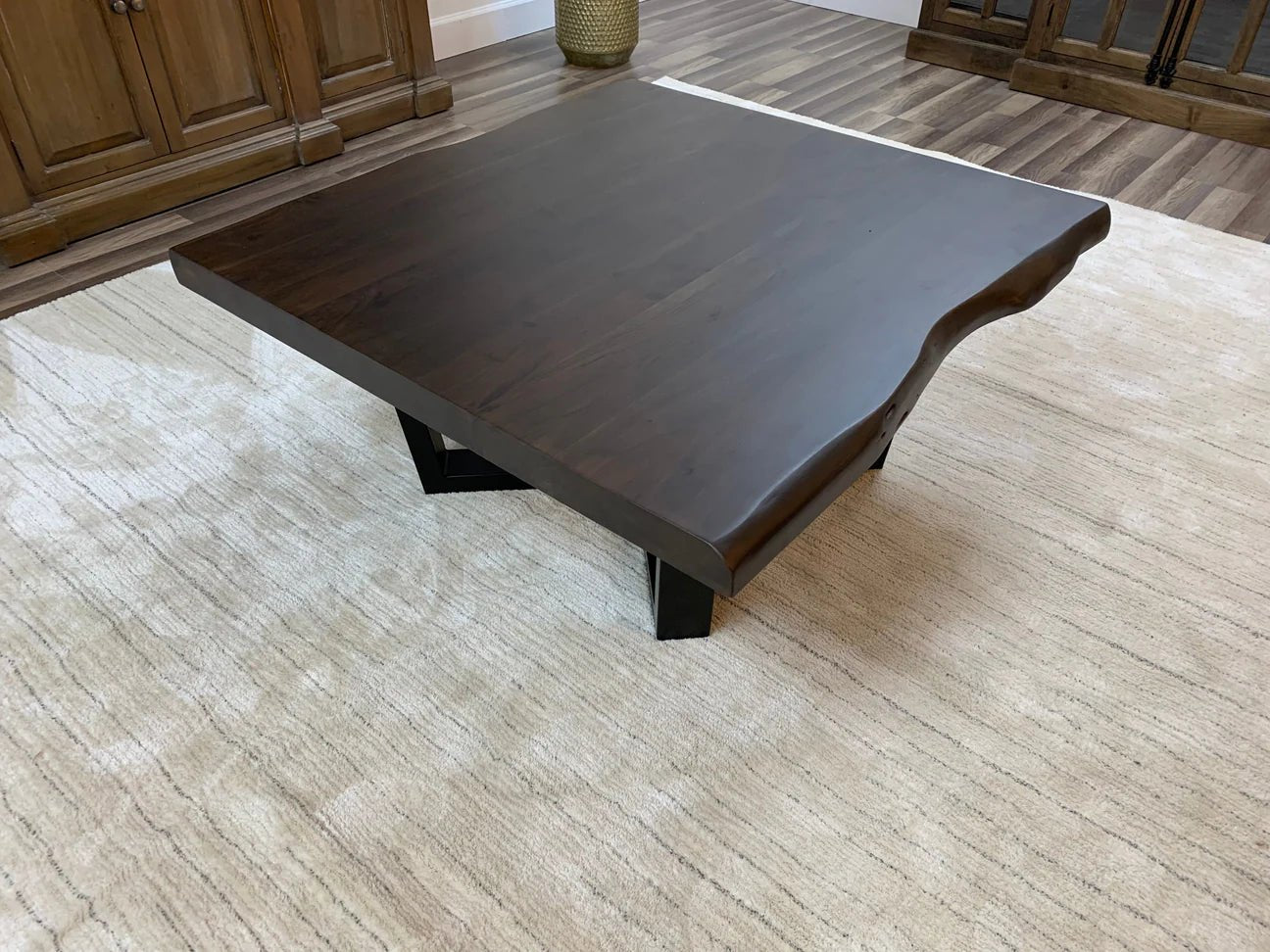 Natural Acacia 40" Square Live Edge Coffee Table - Natural + Black - The Furnishery