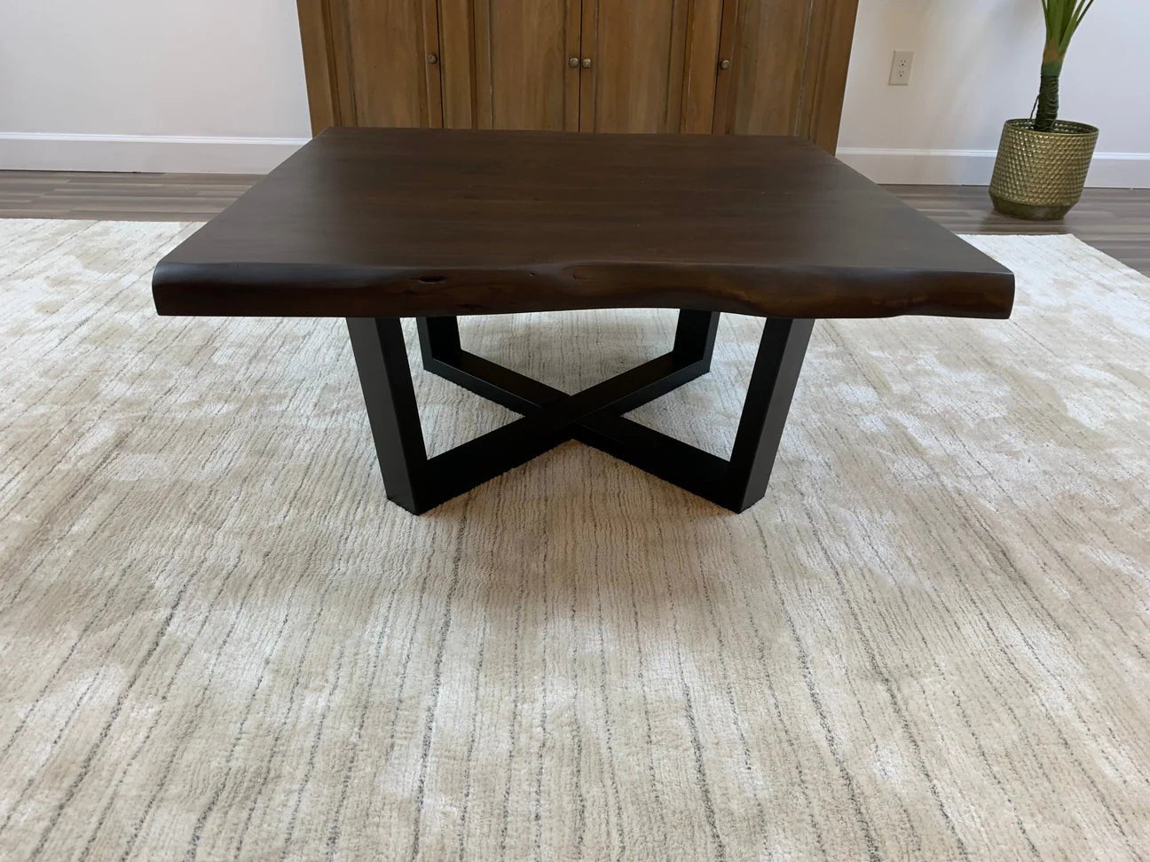 Natural Acacia 40" Square Live Edge Coffee Table - Natural + Black - The Furnishery