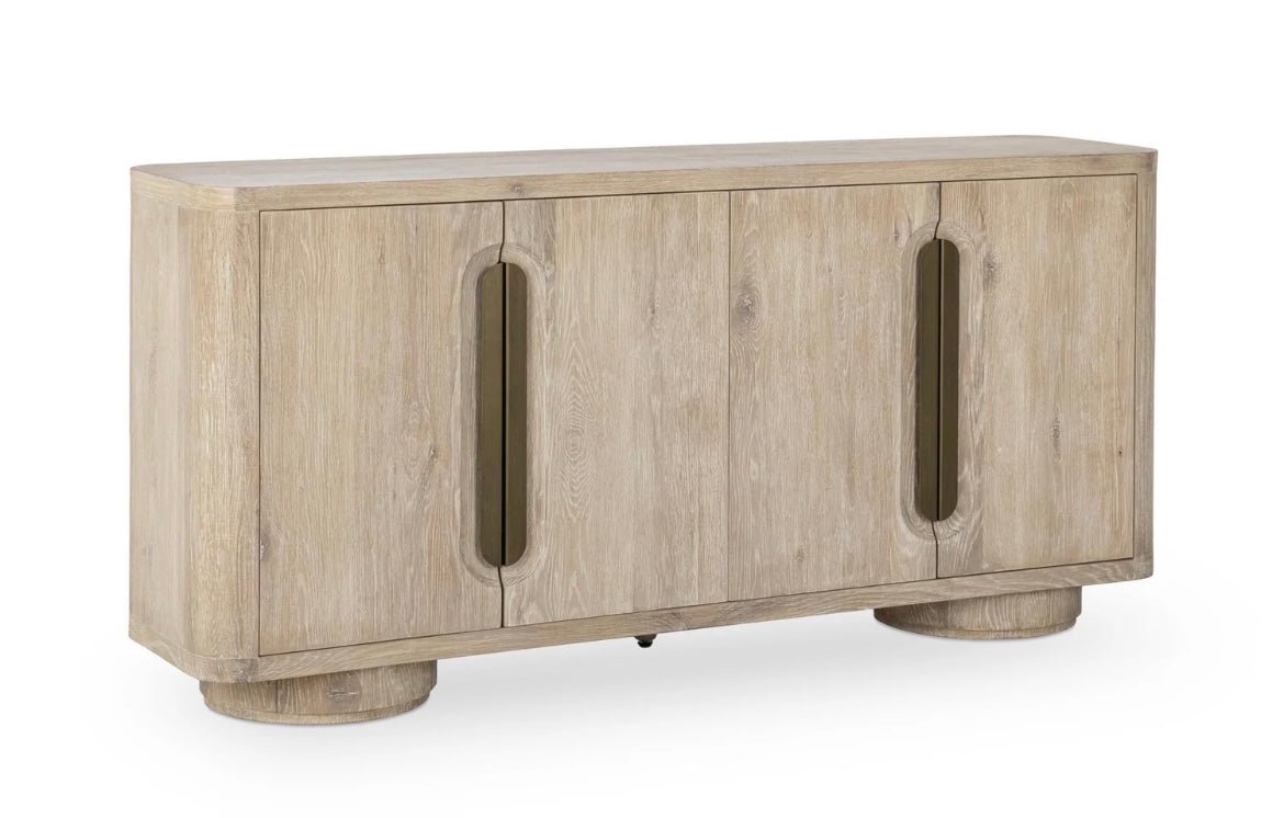 Tiber 74” Solid Wood 4 Door Cabinet - Cream Washed - The Furnishery