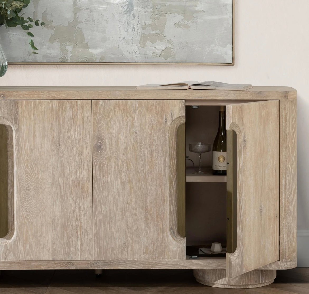 Tiber 74” Solid Wood 4 Door Cabinet - Cream Washed - The Furnishery