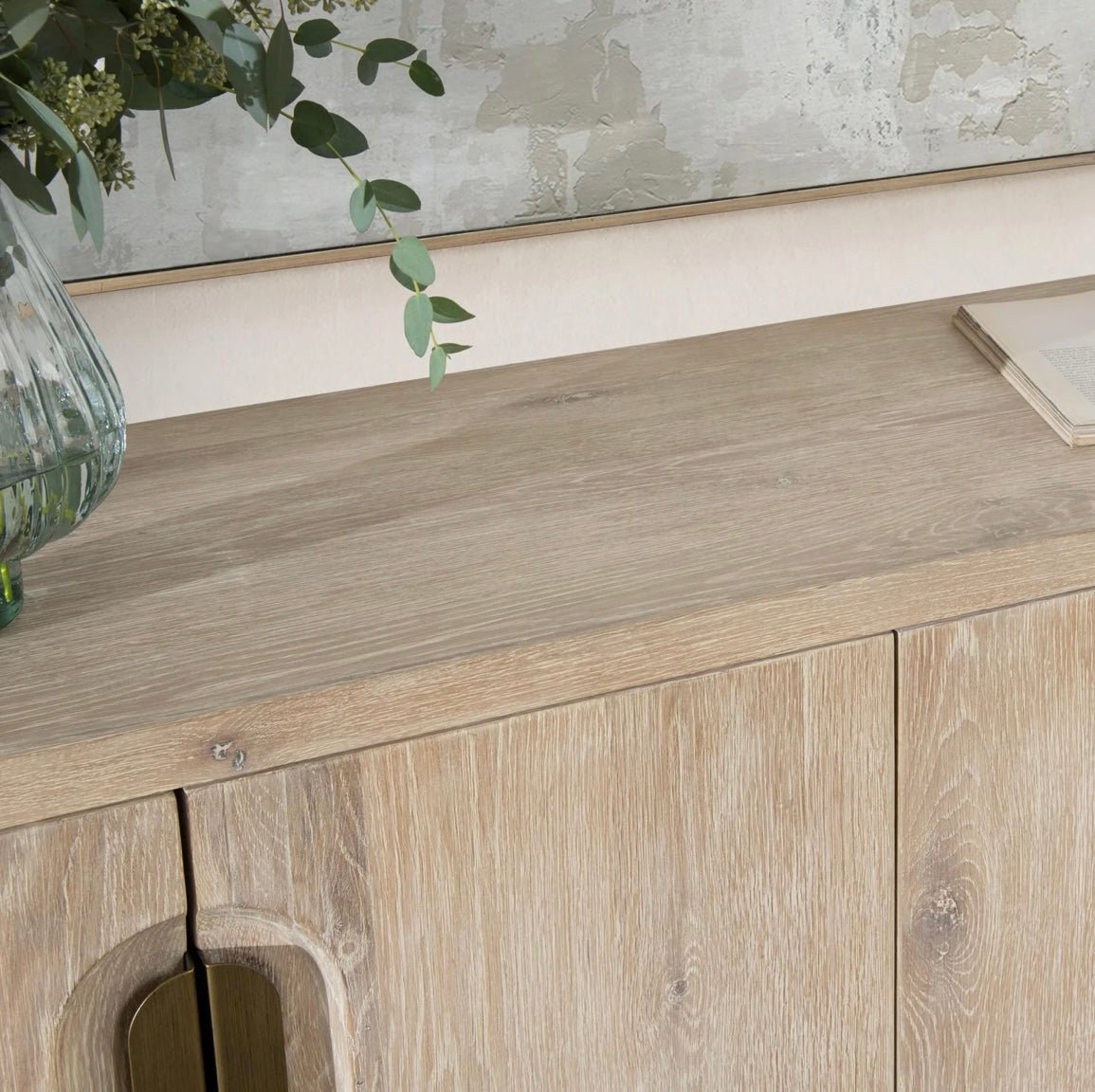 Tiber 74” Solid Wood 4 Door Cabinet - Cream Washed - The Furnishery