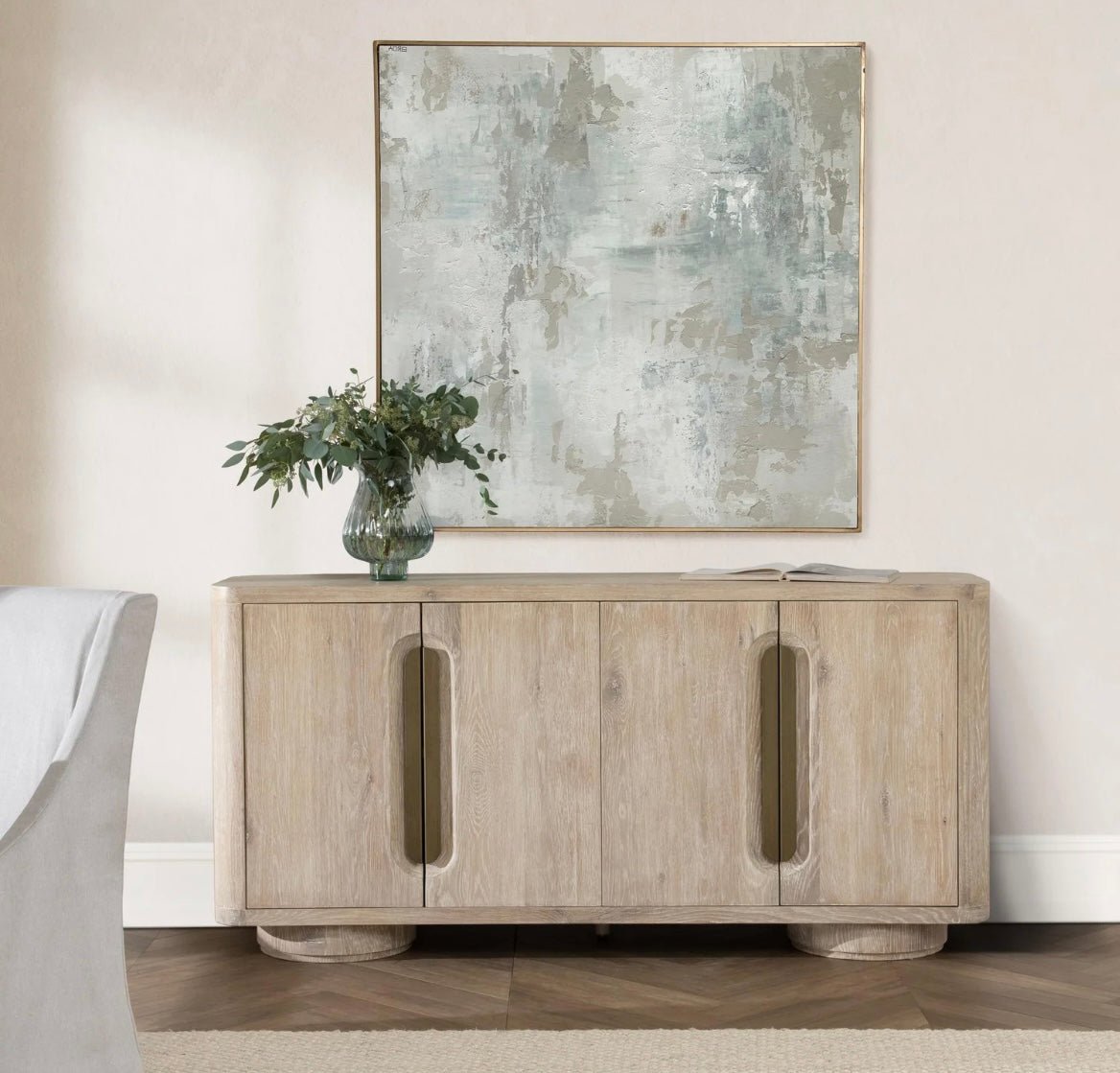 Tiber 74” Solid Wood 4 Door Cabinet - Cream Washed - The Furnishery