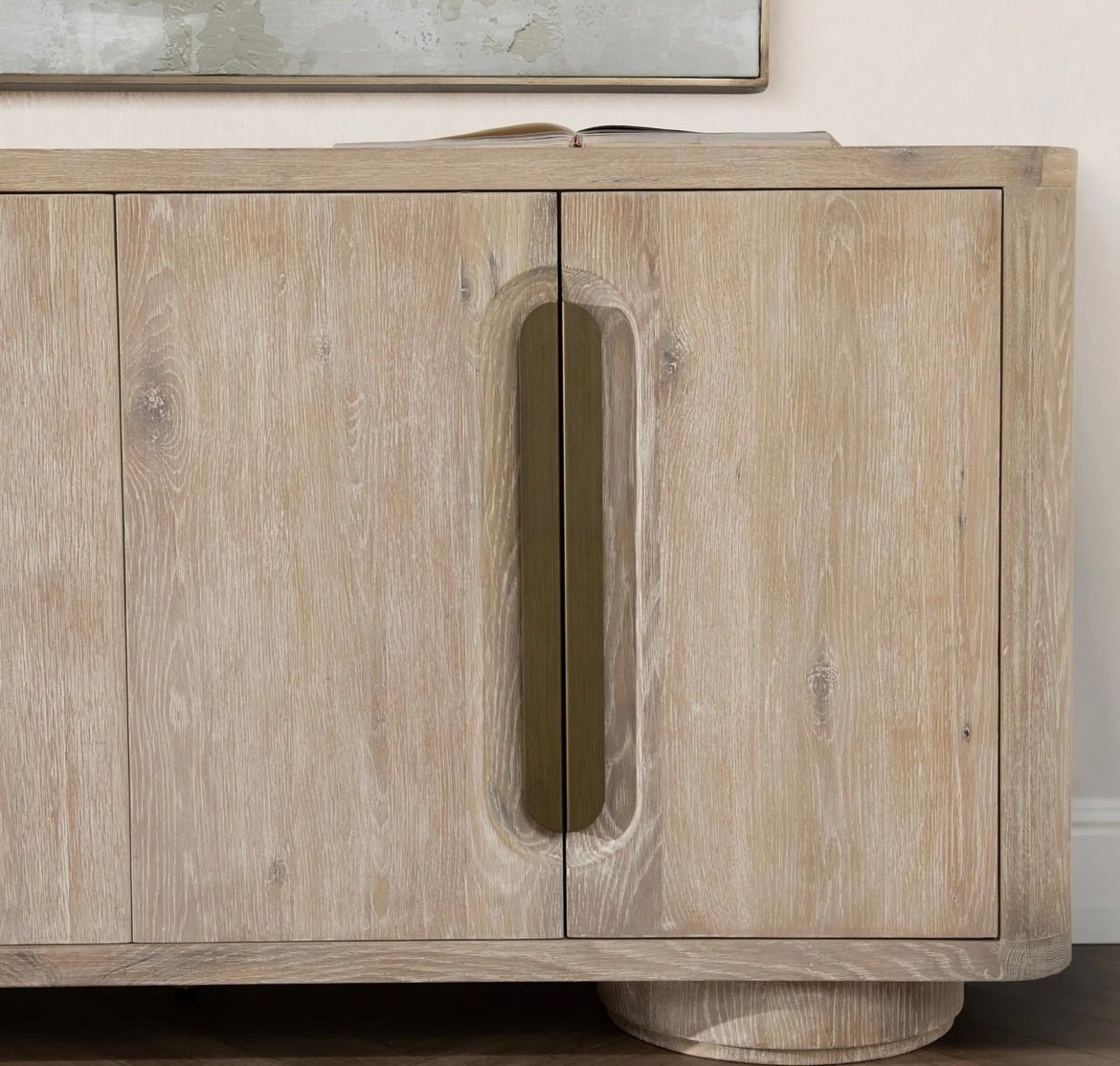Tiber 74” Solid Wood 4 Door Cabinet - Cream Washed - The Furnishery