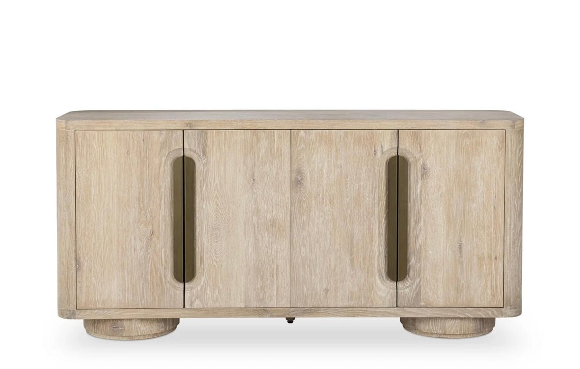 Tiber 74” Solid Wood 4 Door Cabinet - Cream Washed - The Furnishery