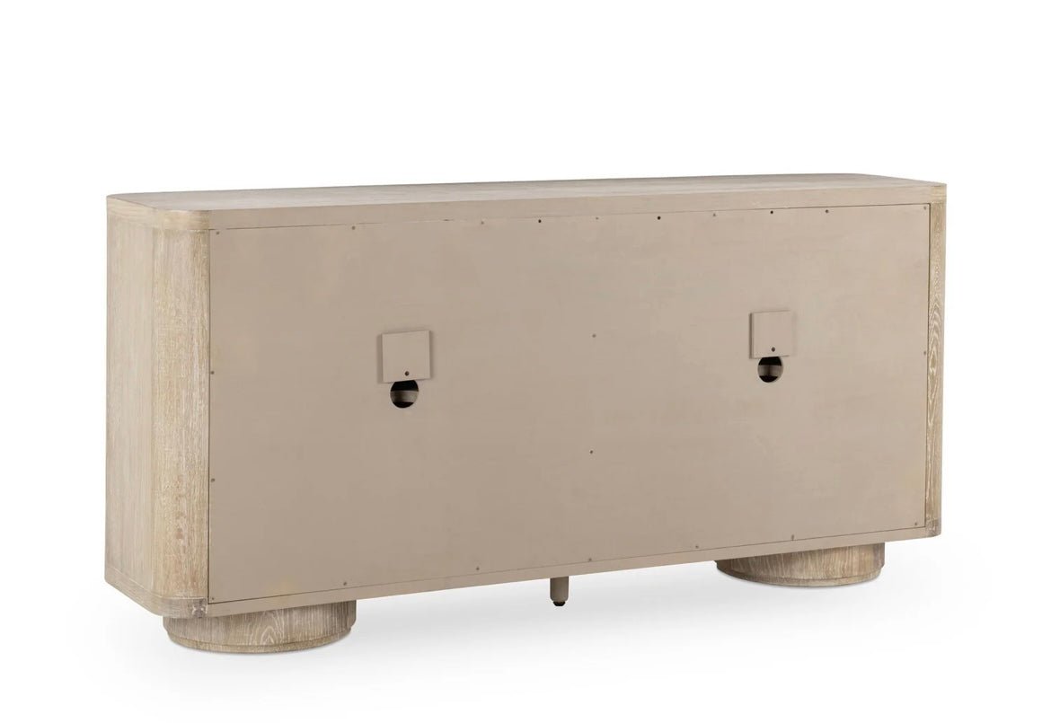 Tiber 74” Solid Wood 4 Door Cabinet - Cream Washed - The Furnishery