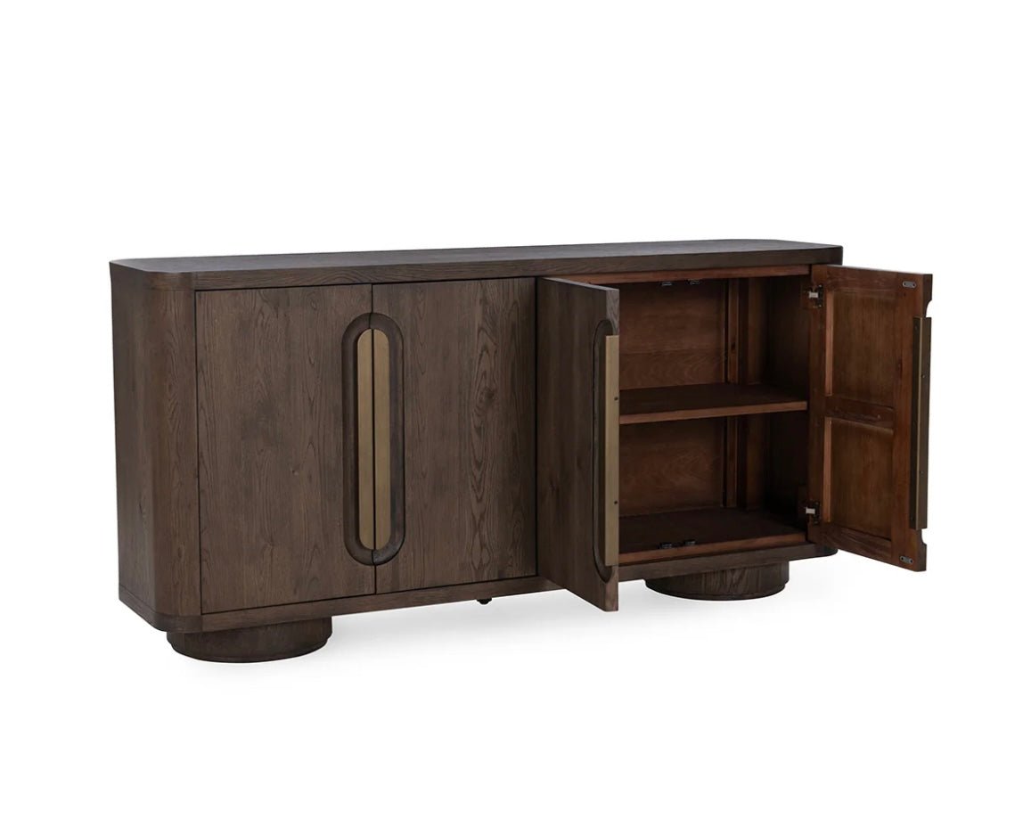 Tiber 74” Solid Wood 4 Door Cabinet - Toasted Brown - The Furnishery