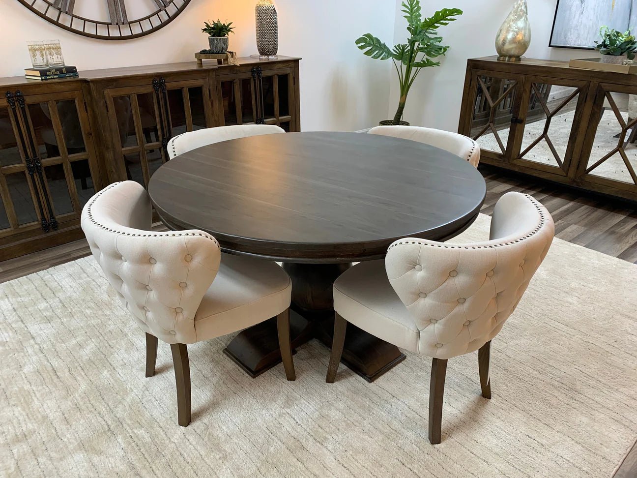 Westchester 72” Acacia Round Dining Table - Natural + Smoke - The Furnishery