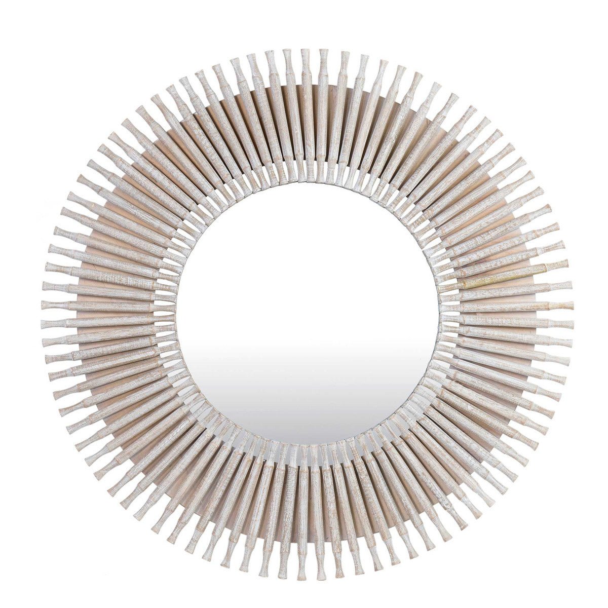 47" Casey Round Mirror, White Wash - The Furnishery