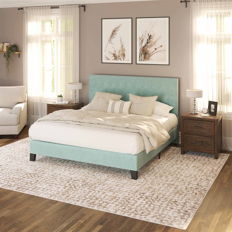 Aurora Tufted Upholstered Bed - Light Blue - The Furnishery