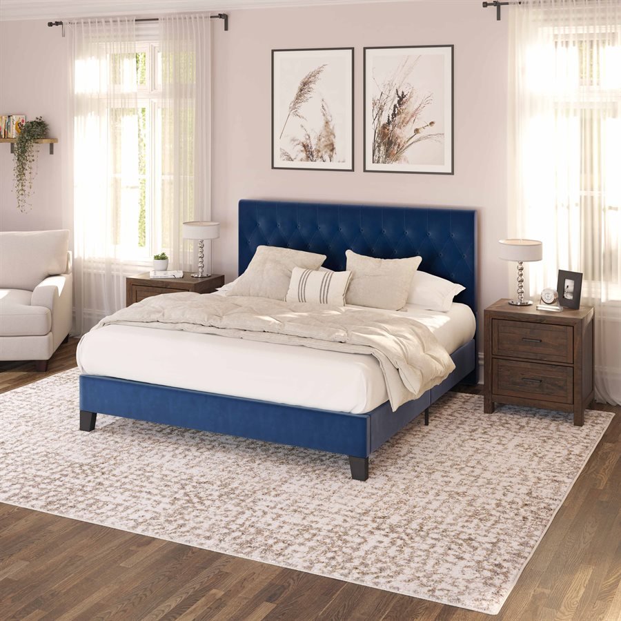 Aurora Tufted Upholstered Bed - Navy - The Furnishery