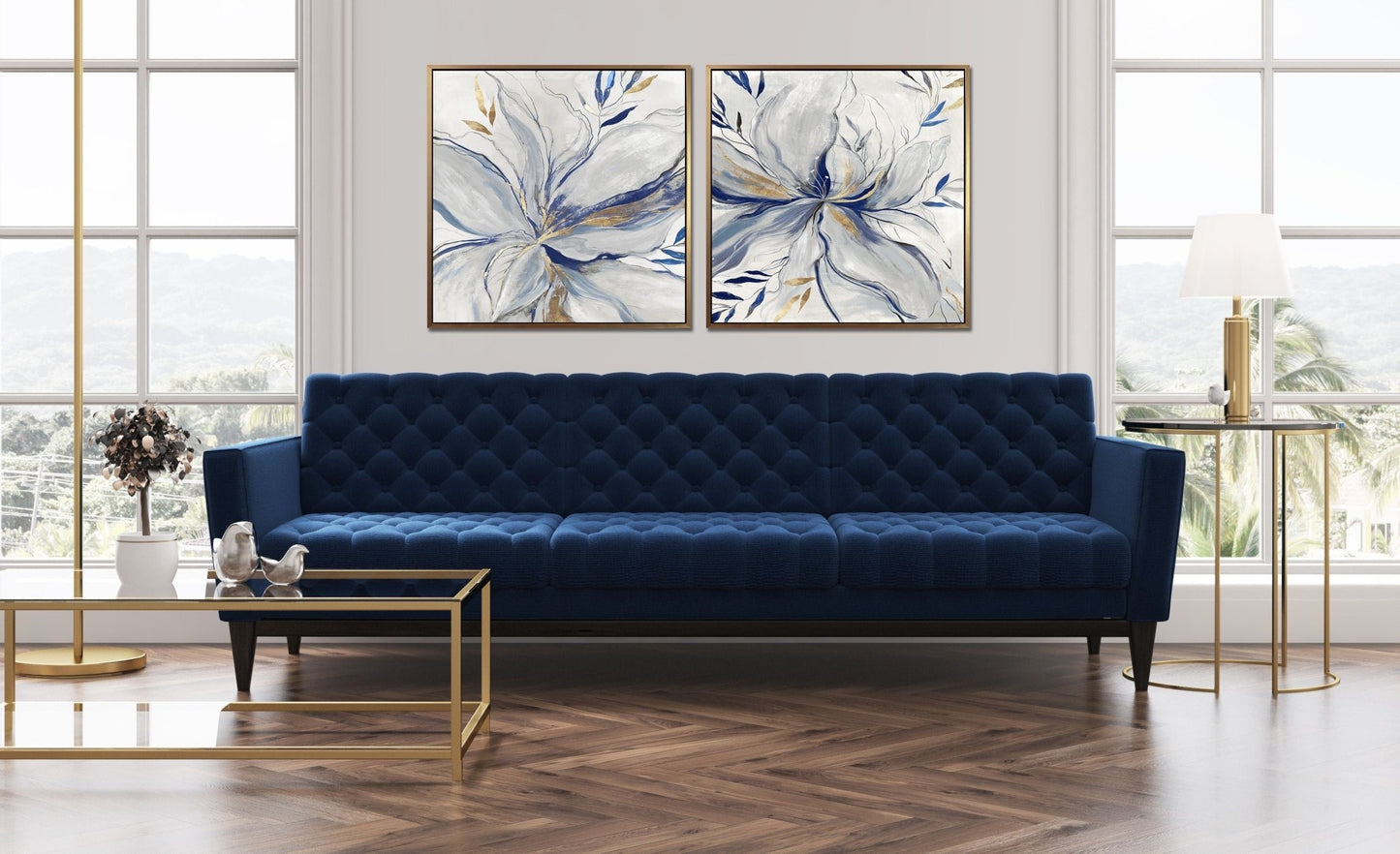 Gold Navy - Canvas - 32” x 32” Set of 2 - The Furnishery