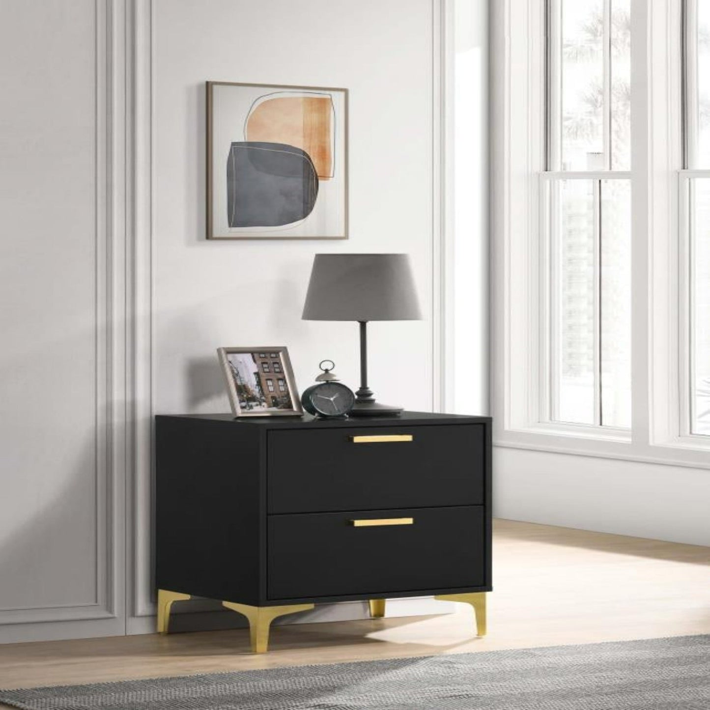 Kendall 2-Drawer Nightstand Black & Gold - The Furnishery