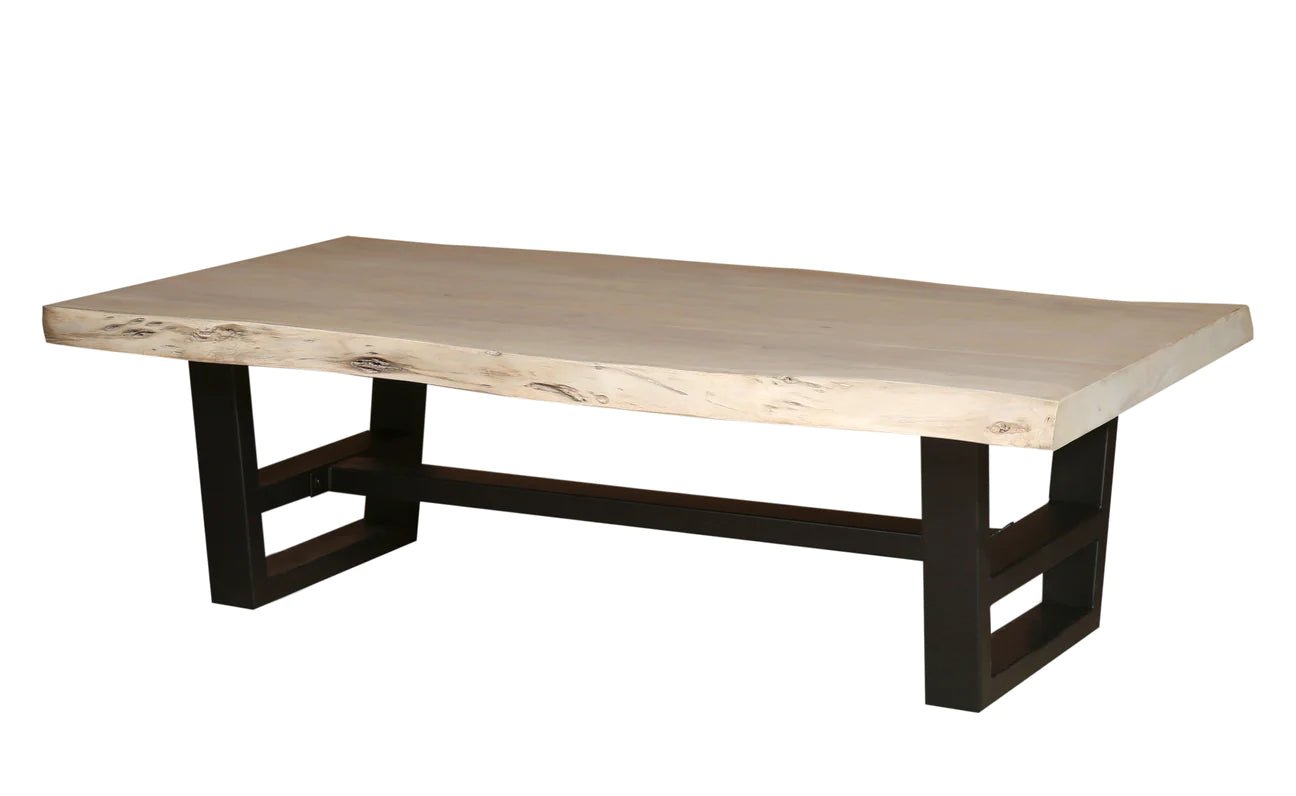 Natural Acacia 60" Live Edge Coffee Table - New White Wash - The Furnishery