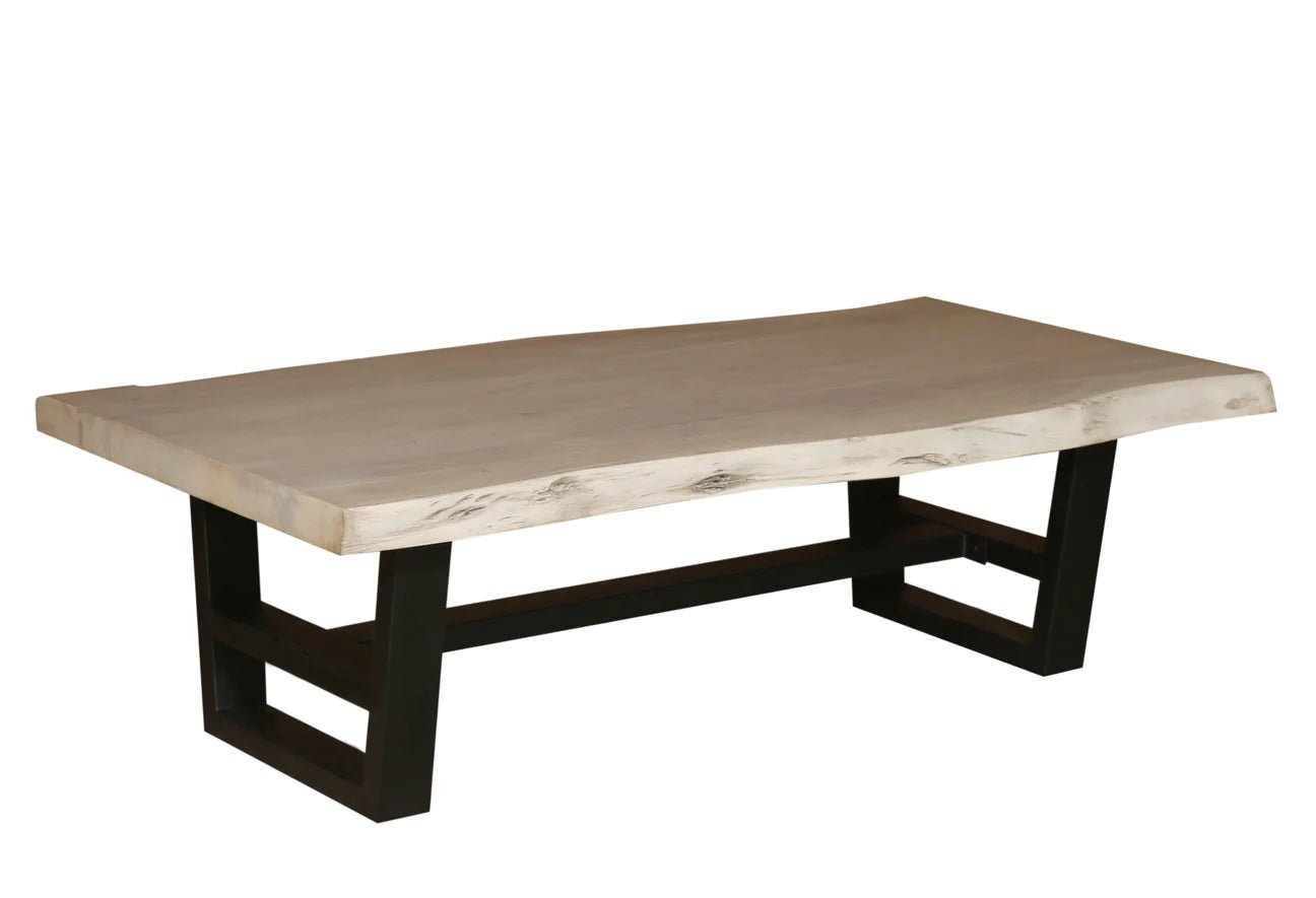 Natural Acacia 60" Live Edge Coffee Table - New White Wash - The Furnishery