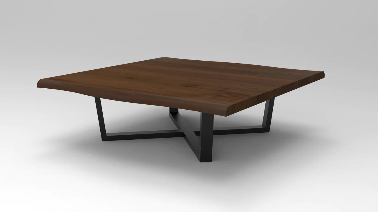 Natural Acacia 60" Square Live Edge Coffee Table - Natural + Black - The Furnishery