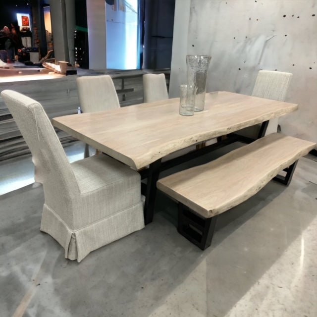 Natural Acacia 96' Live Edge Dining Table - New White Wash - The Furnishery