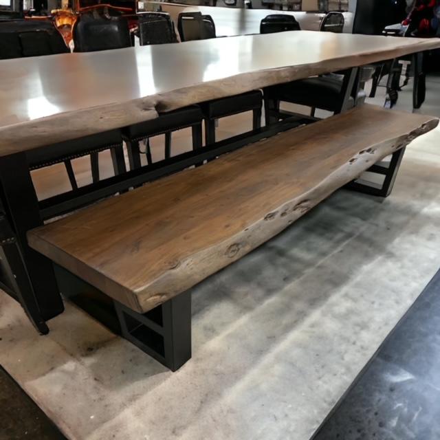 Natural Acacia Live Edge Dining Bench - Natural & Black - The Furnishery