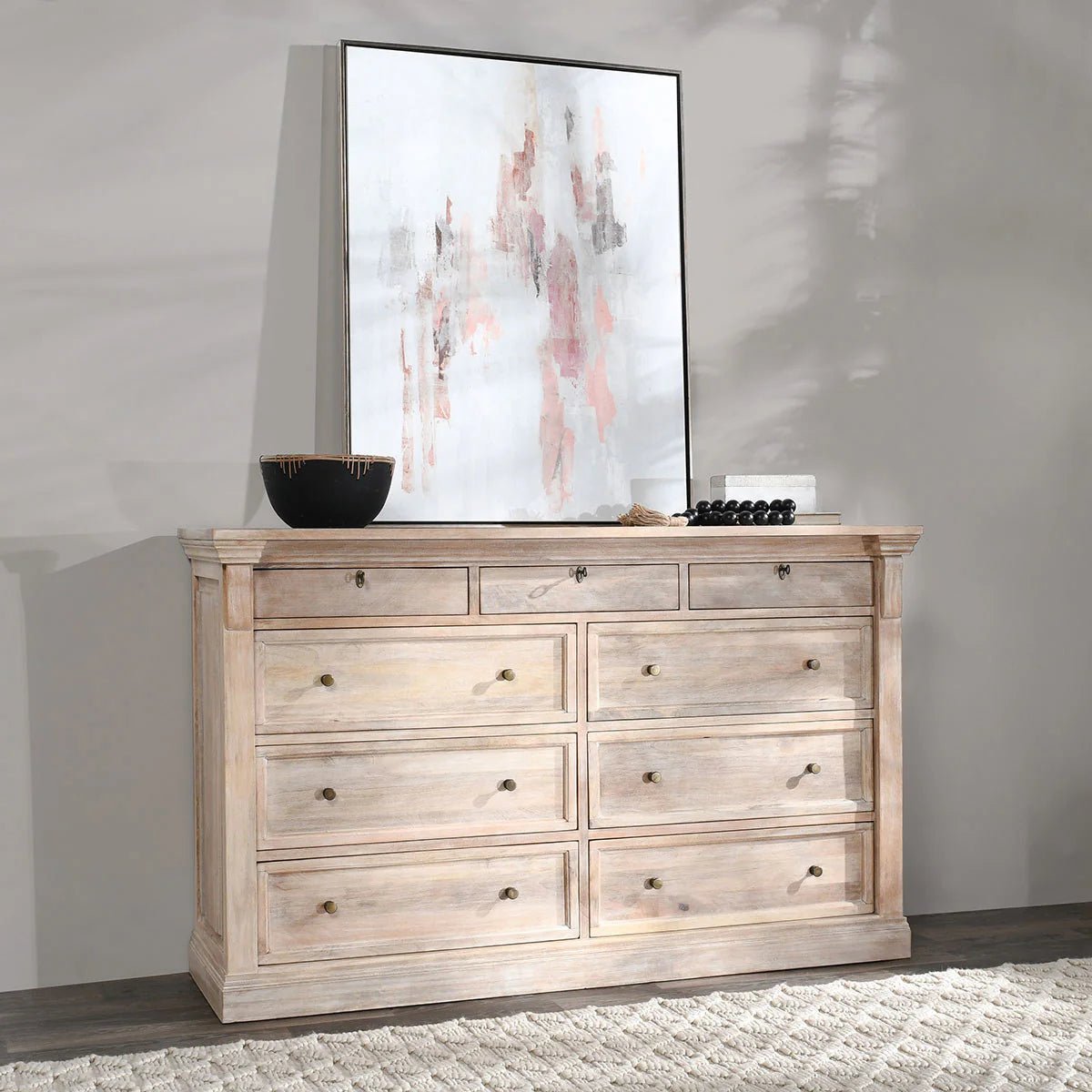 Adelaide 9 Drawer Dresser - Natural White Wash - The Furnishery