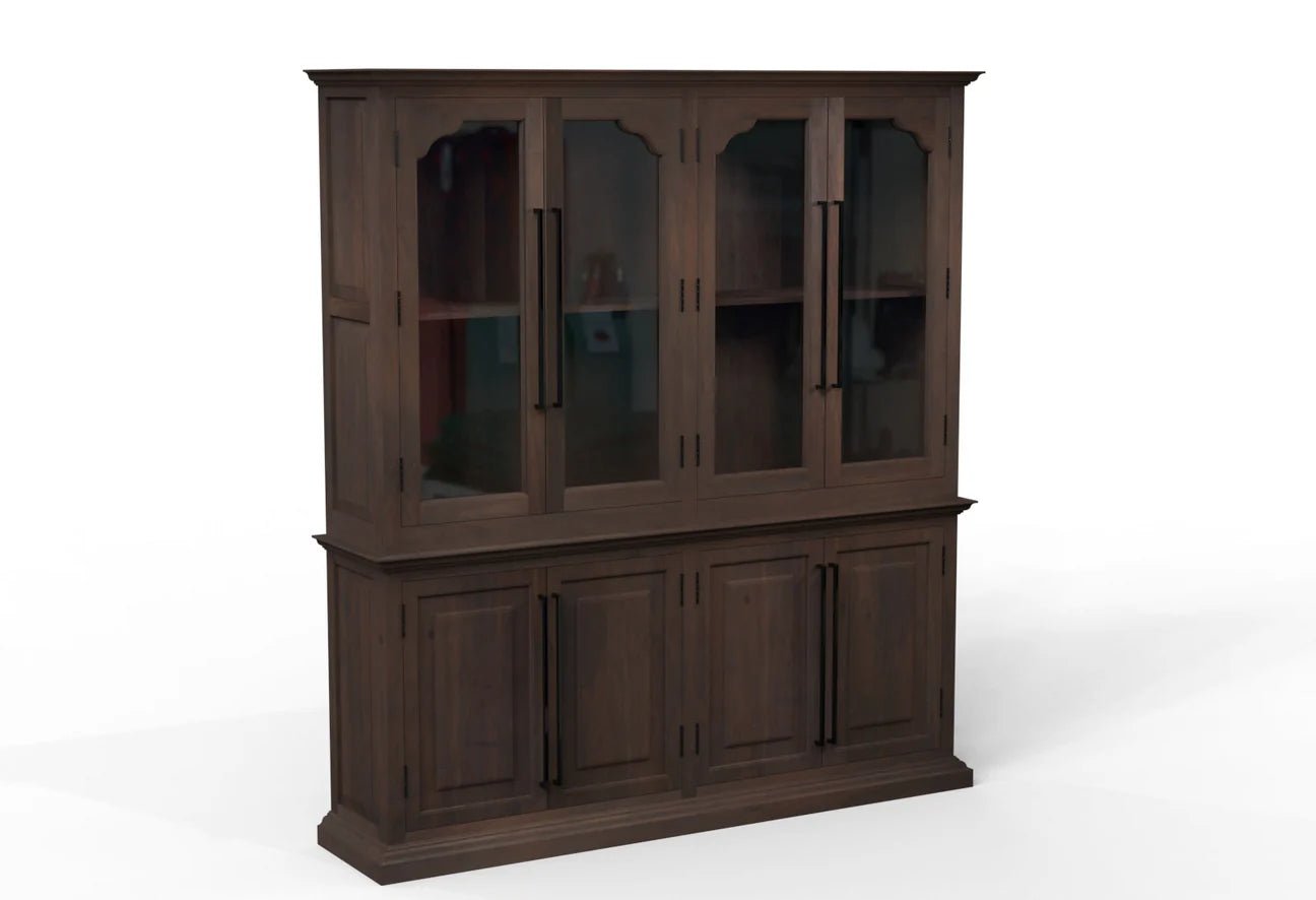 Bradshaw 80" 4 Door Cabinet & Hutch - Natural + Black - The Furnishery