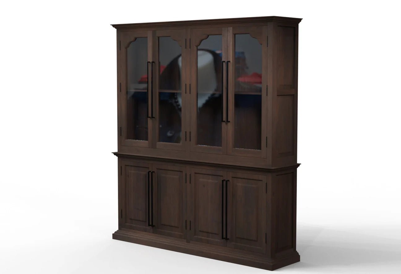 Bradshaw 80" 4 Door Cabinet & Hutch - Natural + Black - The Furnishery