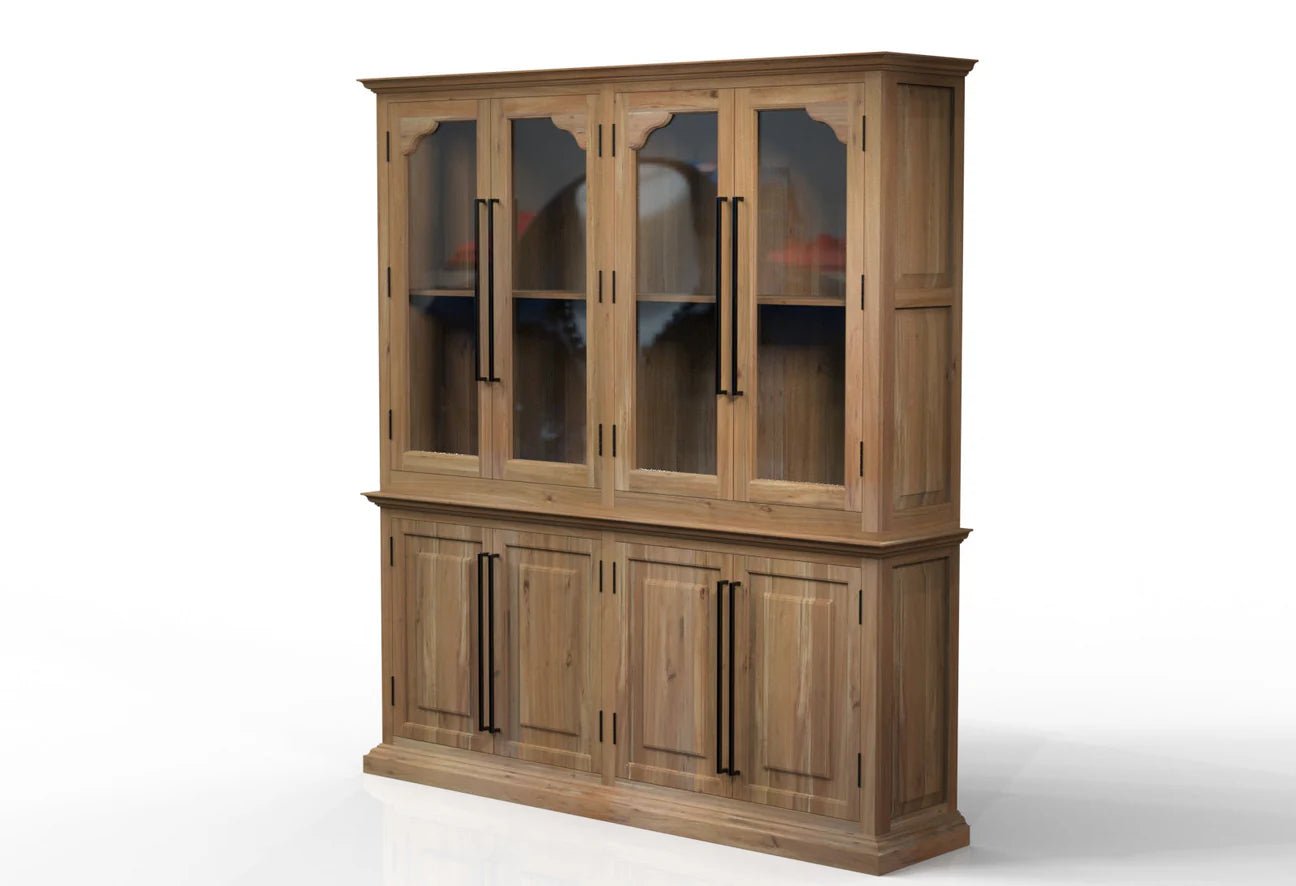 Bradshaw 80" 4 Door Cabinet & Hutch - Natural + Grey - The Furnishery