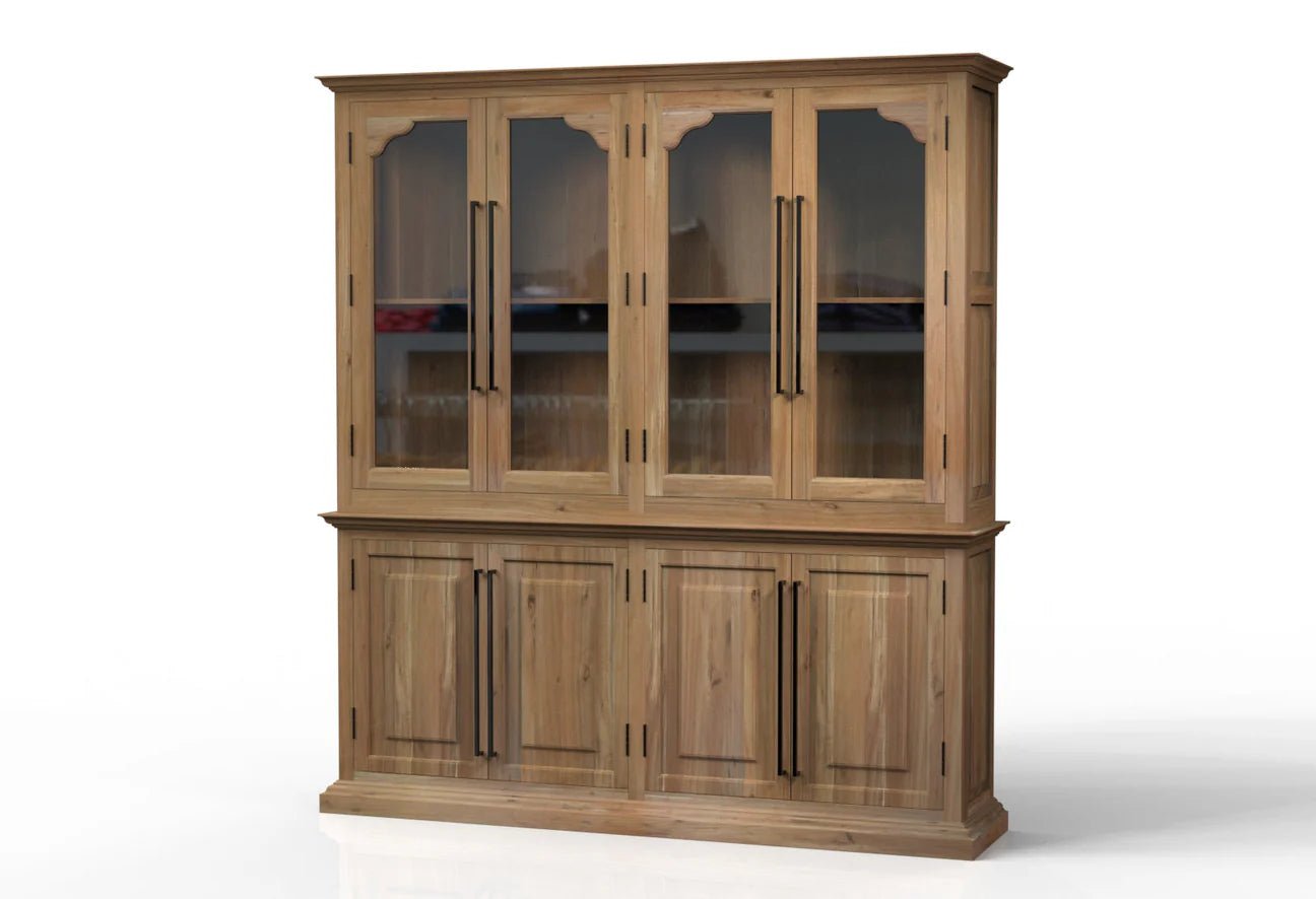 Bradshaw 80" 4 Door Cabinet & Hutch - Natural + Grey - The Furnishery