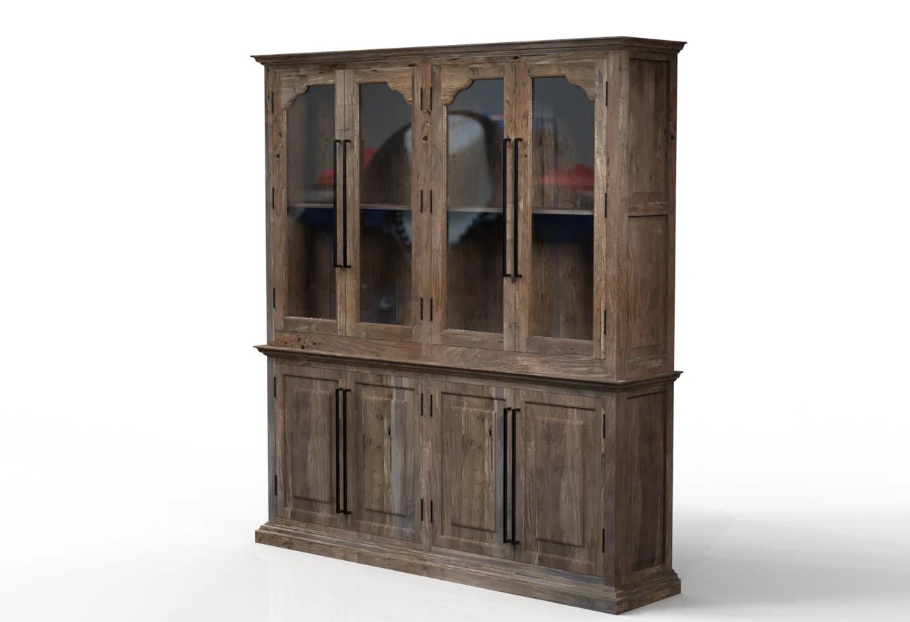 Bradshaw 80" 4 Door Cabinet & Hutch - Natural + Smoke - The Furnishery