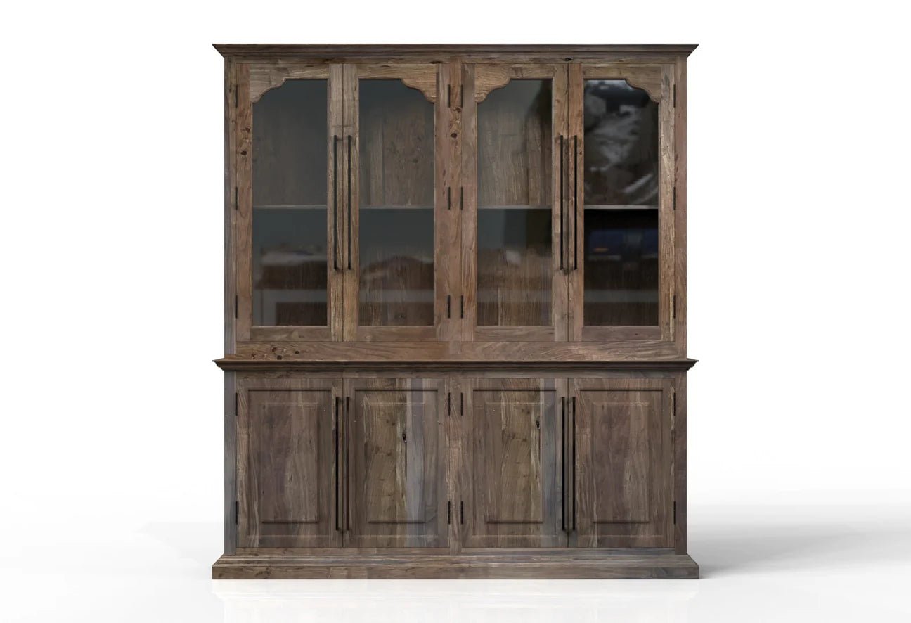 Bradshaw 80" 4 Door Cabinet & Hutch - Natural + Smoke - The Furnishery