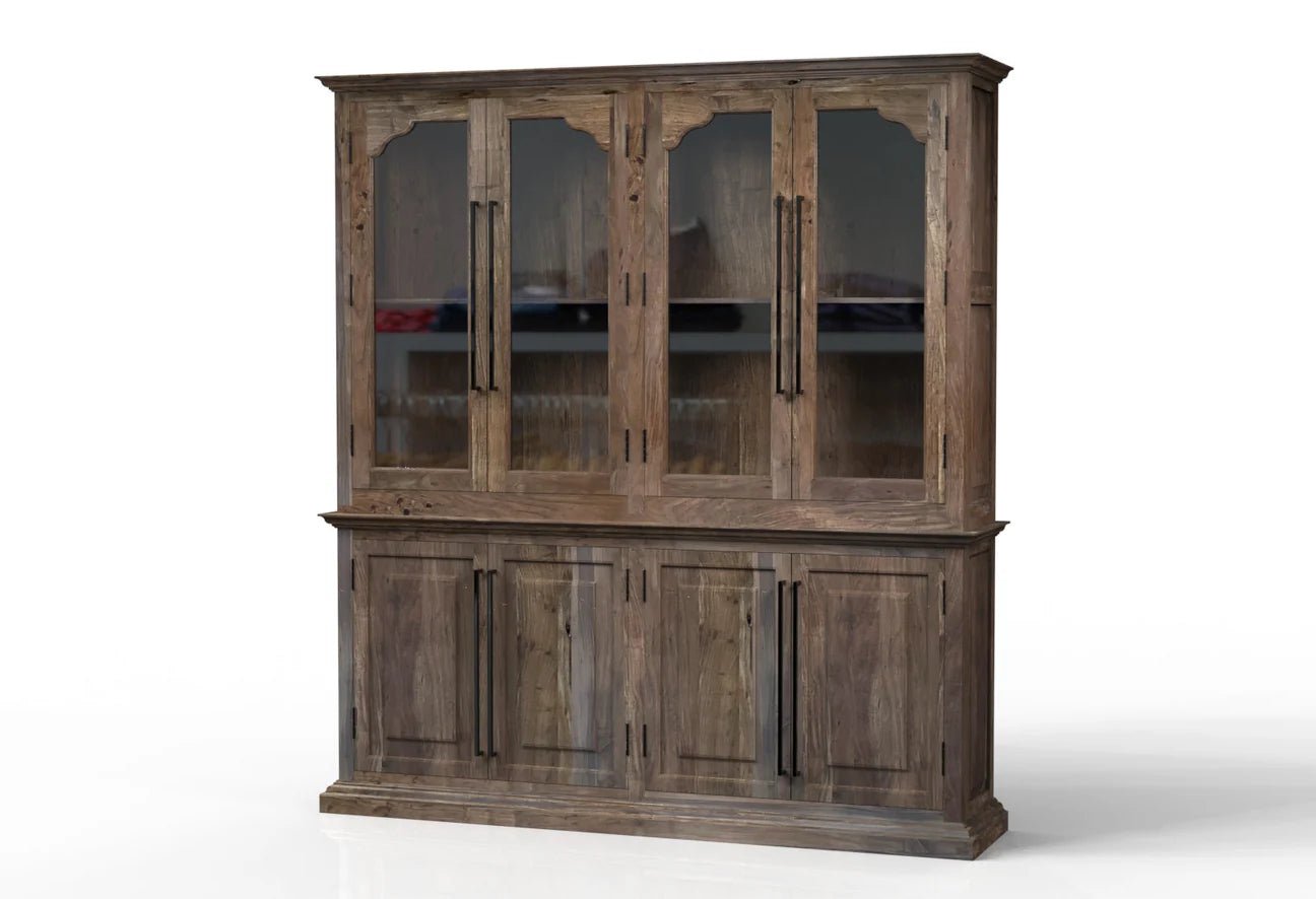 Bradshaw 80" 4 Door Cabinet & Hutch - Natural + Smoke - The Furnishery