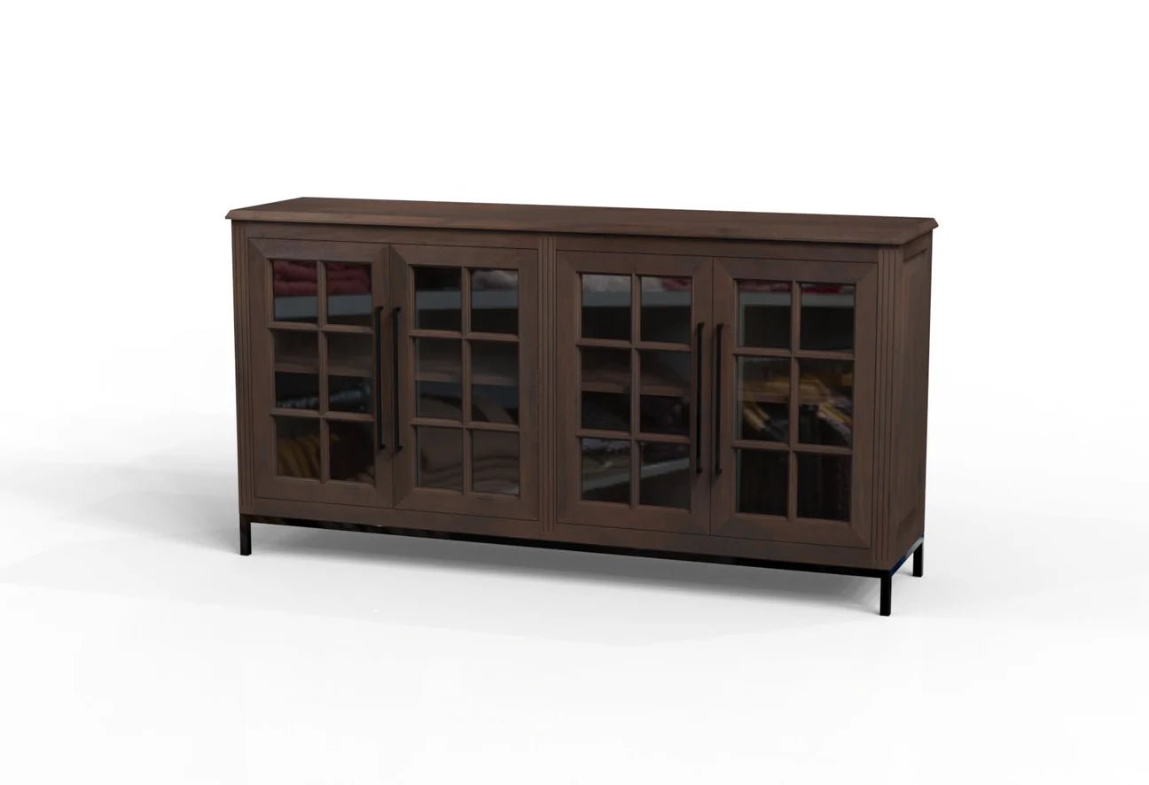 Cantwell 77" 4 Door Glass Front Sideboard - Natural + Black - The Furnishery