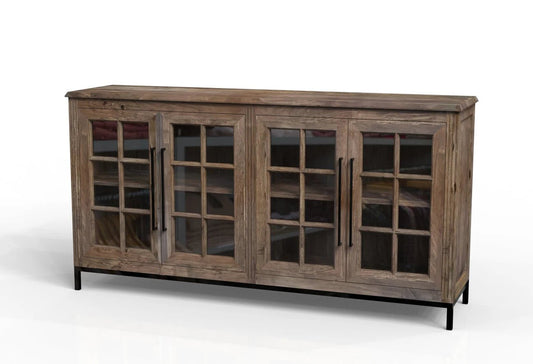 Cantwell 77" 4 Door Glass Front Sideboard - Natural + Smoke - The Furnishery
