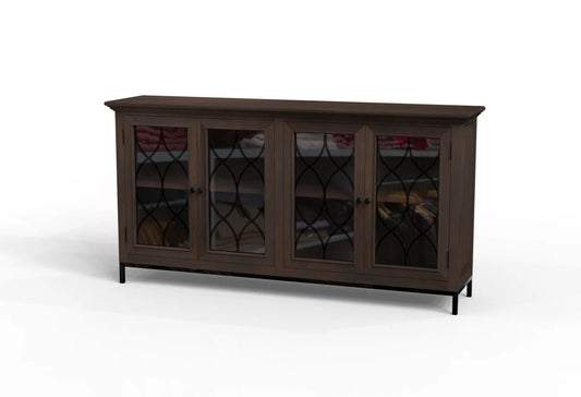 Eliza 82" 4 Door Glass Front Sideboard - Natural & Black - The Furnishery