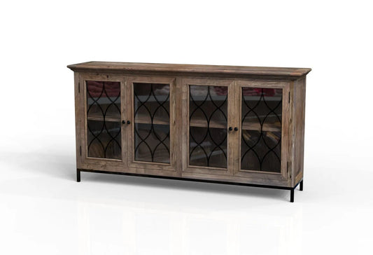 Eliza 82" 4 Door Glass Front Sideboard - Natural & Smoke - The Furnishery