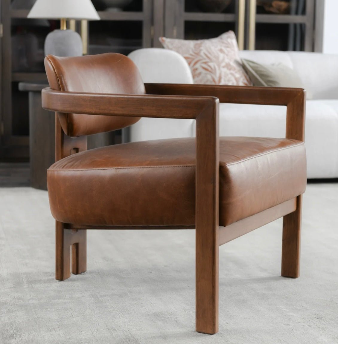 Elsie Leather Accent Chair Kona Brown - The Furnishery