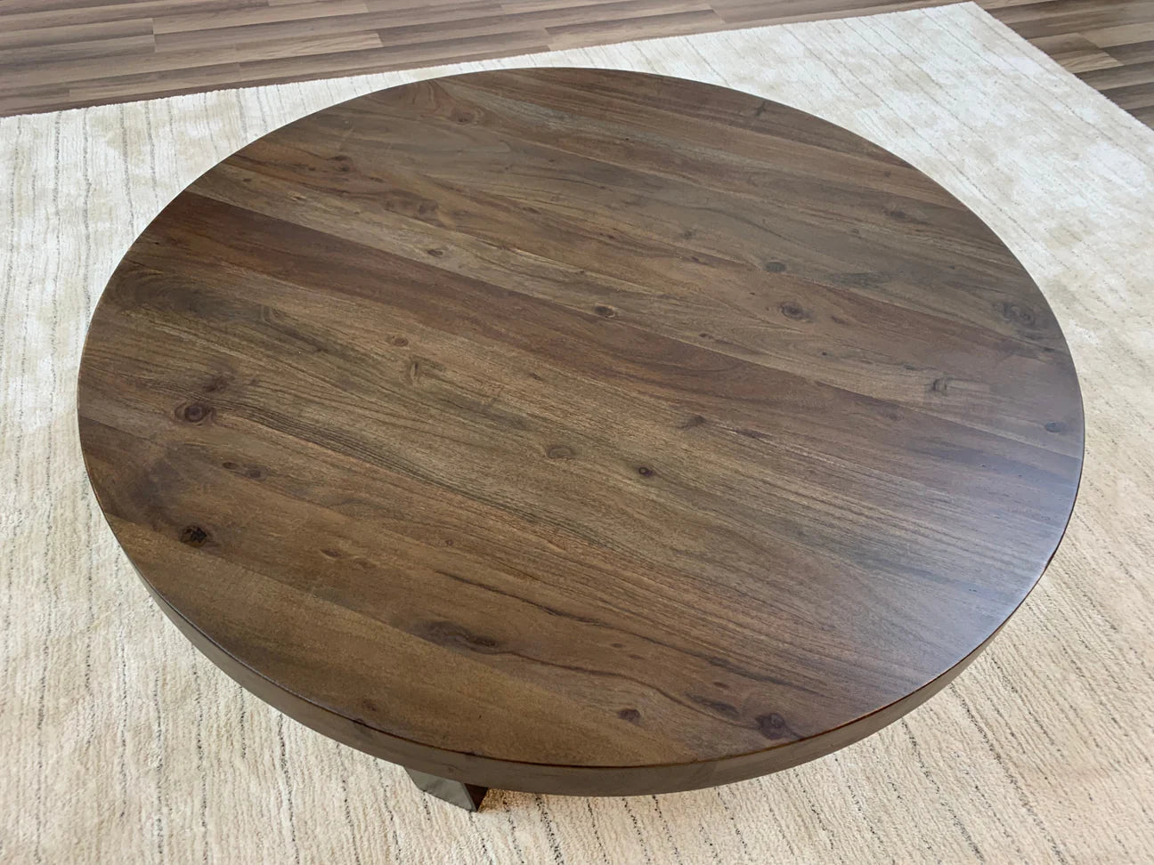 Malcolm Acacia 40" Round Coffee Table - Natural & Smoke - The Furnishery